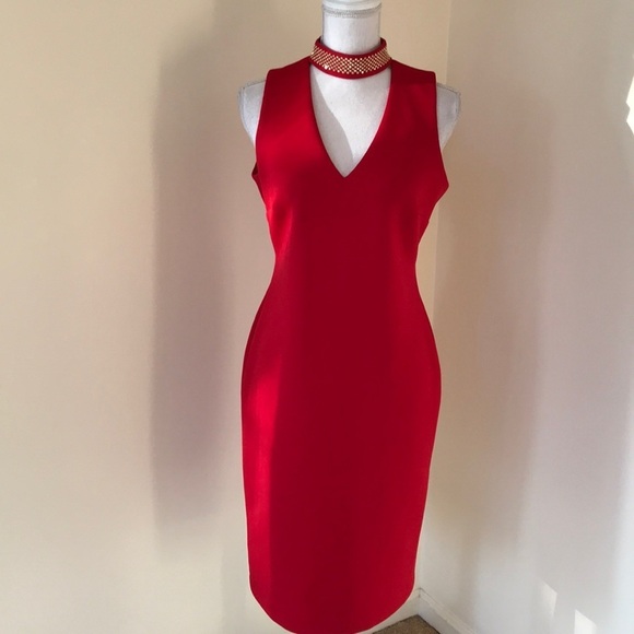 Calvin Klein Dresses & Skirts - CALVIN KLEIN Size 6 red bling collar bodycon dress